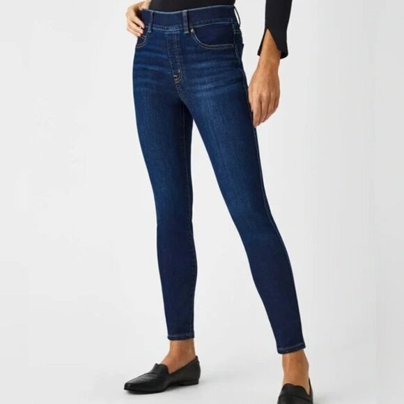SPANX Denim - Spanx Pull-On Shaping Skinny Jeans Dark Wash Large Comfort Stretch
